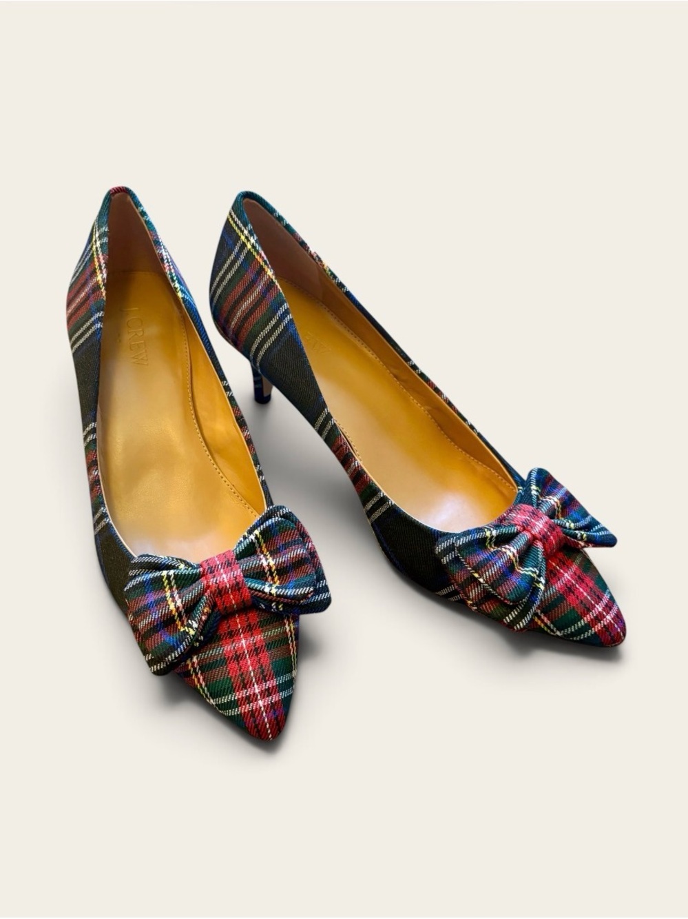 J. Crew | Esme Kitten Plaid Pointed-Toe Bow Pumps | Tartan | Size 6.5